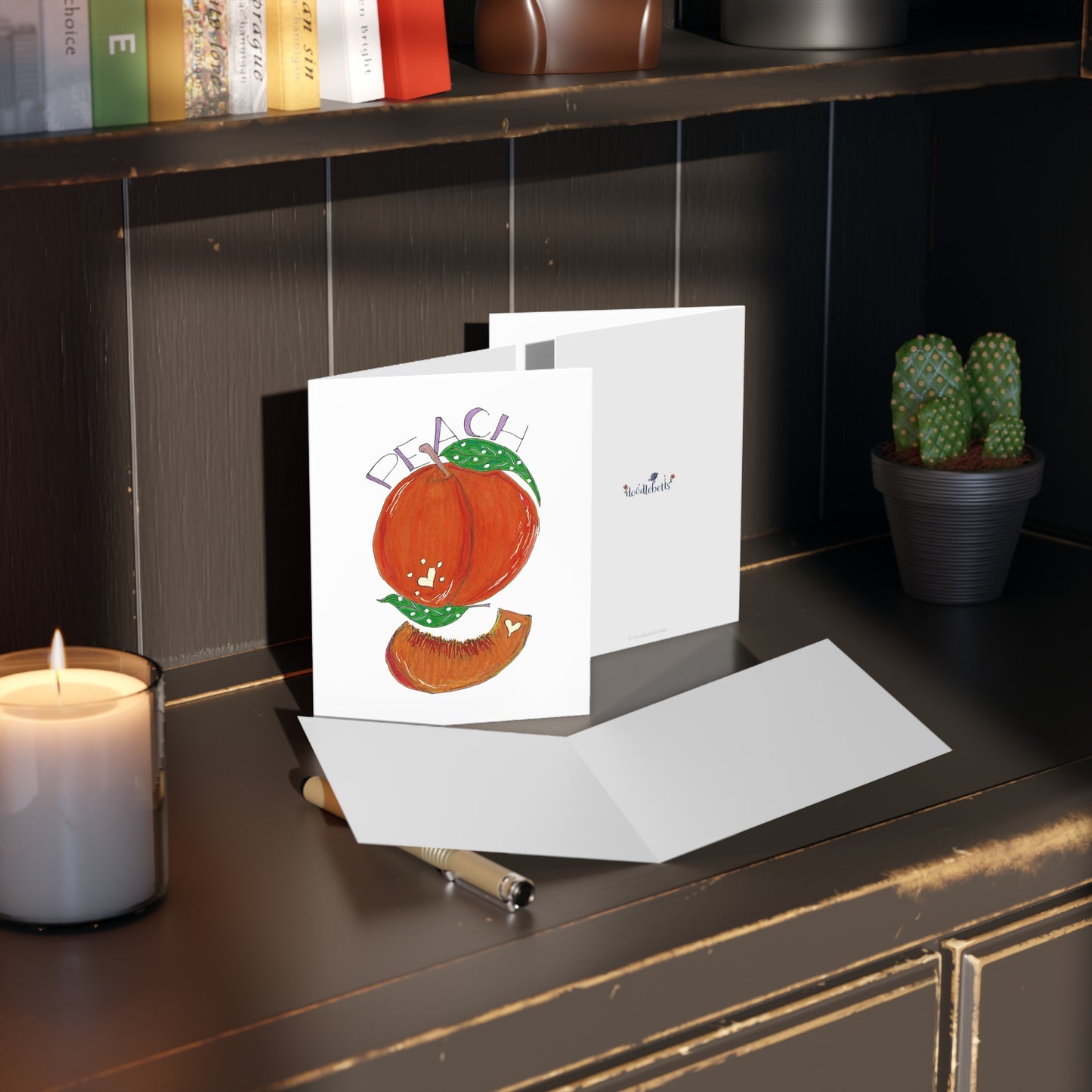 Juice Peach Greeting Card Set — Hand-Drawn Fruit Note Cards (8/16/24 pcs)