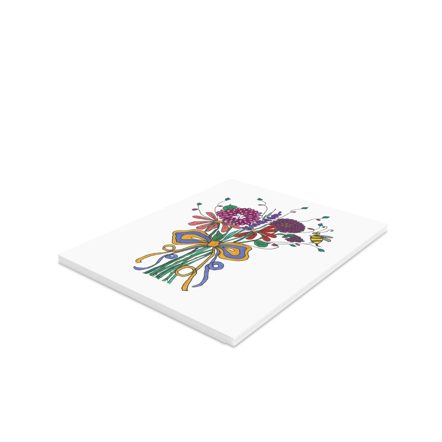 Garden Flowers and Bee Hand-tie Greeting cards (8, 16, or 24 pcs)
