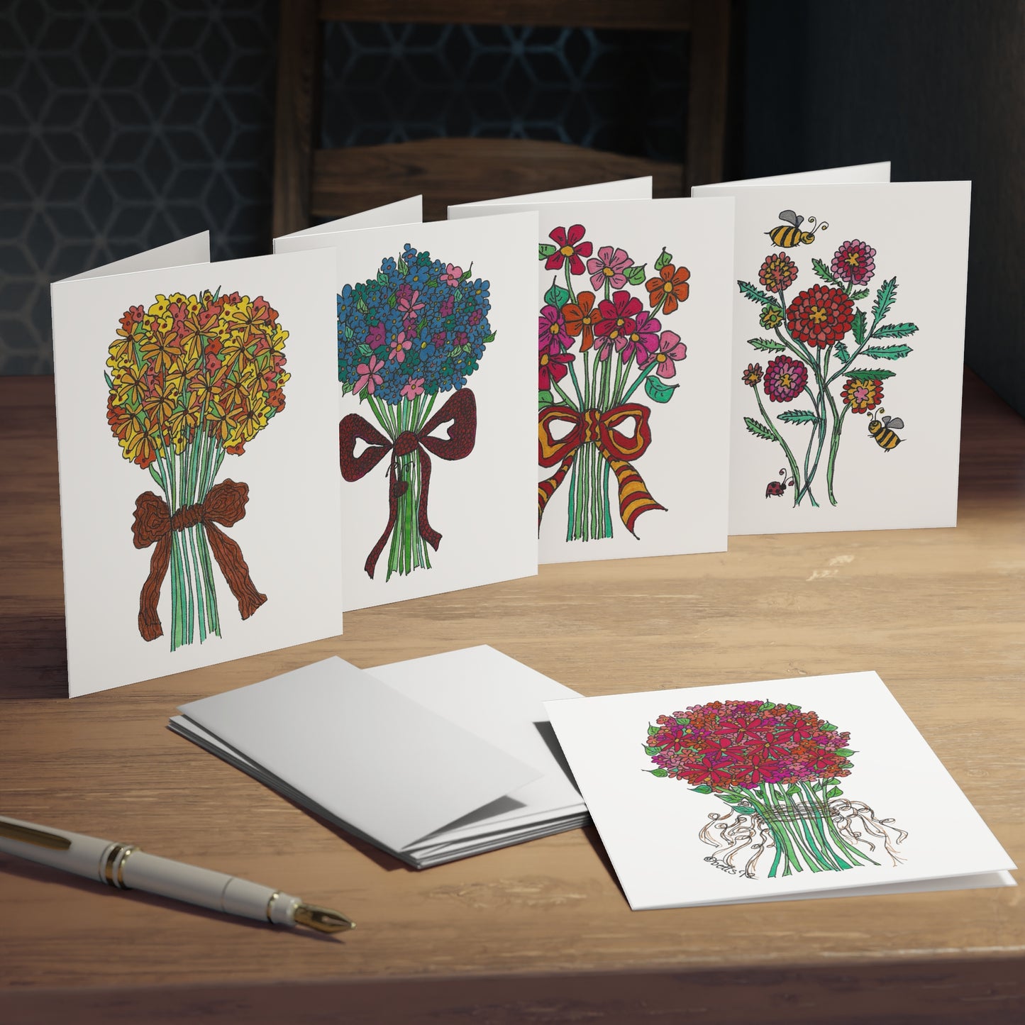 Bunches & Bees – Hand-Illustrated Greeting Card Set, 5 Designs for Every Occasion
