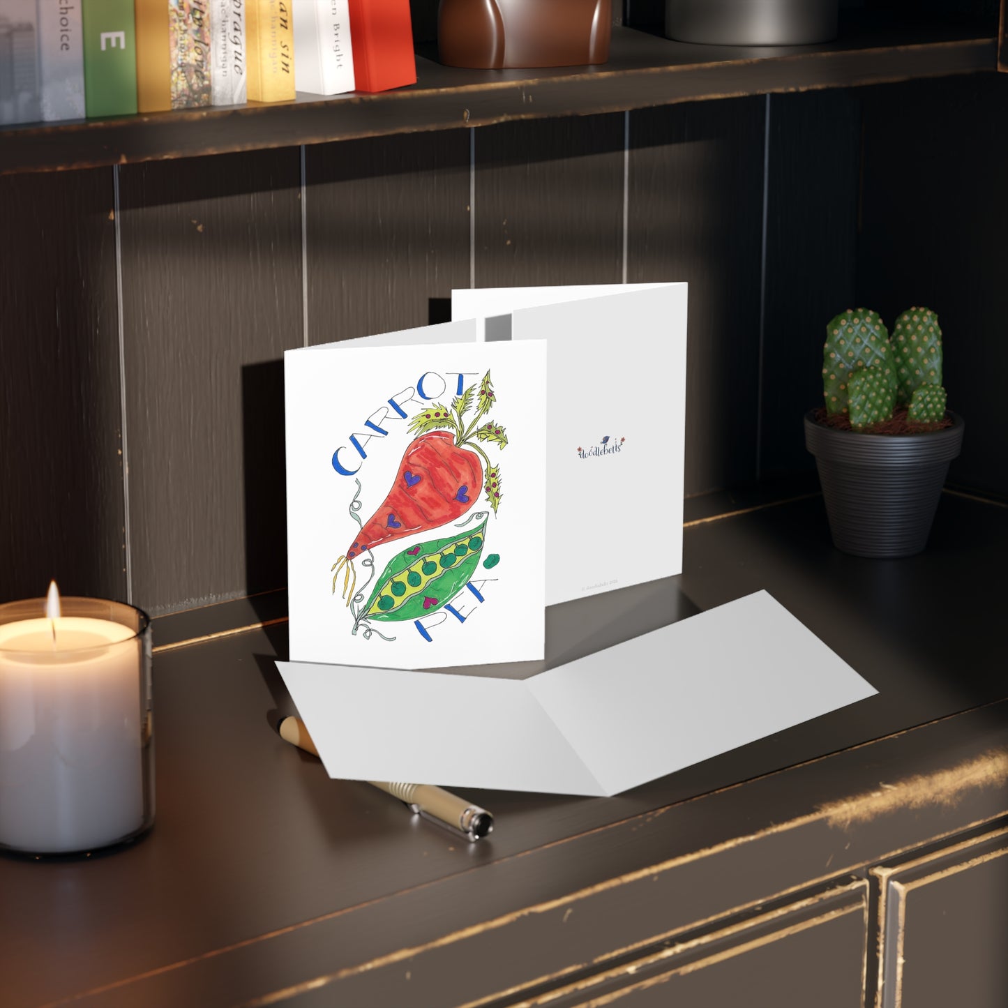 Whimsical Carrot & Pea Illustrated Note Cards (Set of 8/16/24)