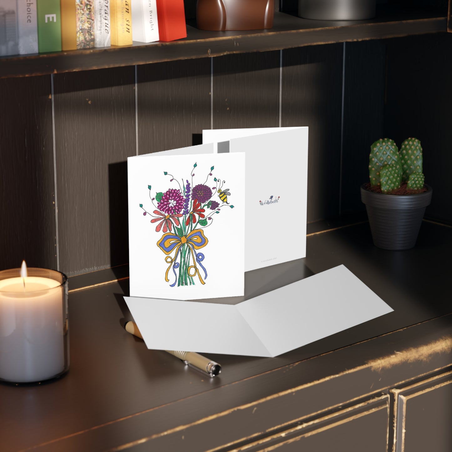 Garden Flowers and Bee Hand-tie Greeting cards (8, 16, or 24 pcs)