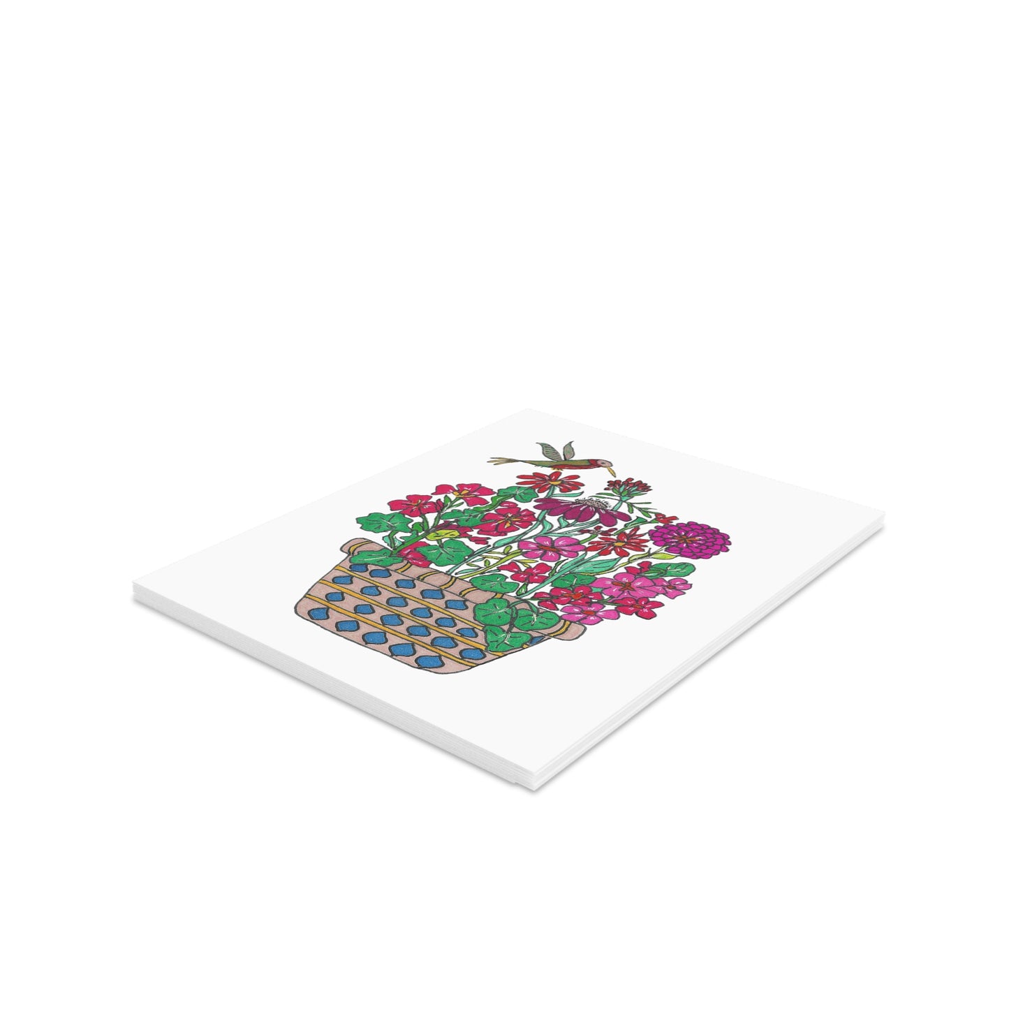 Flower Pot and Hummingbird Greeting cards (8, 16, or 24 pcs)