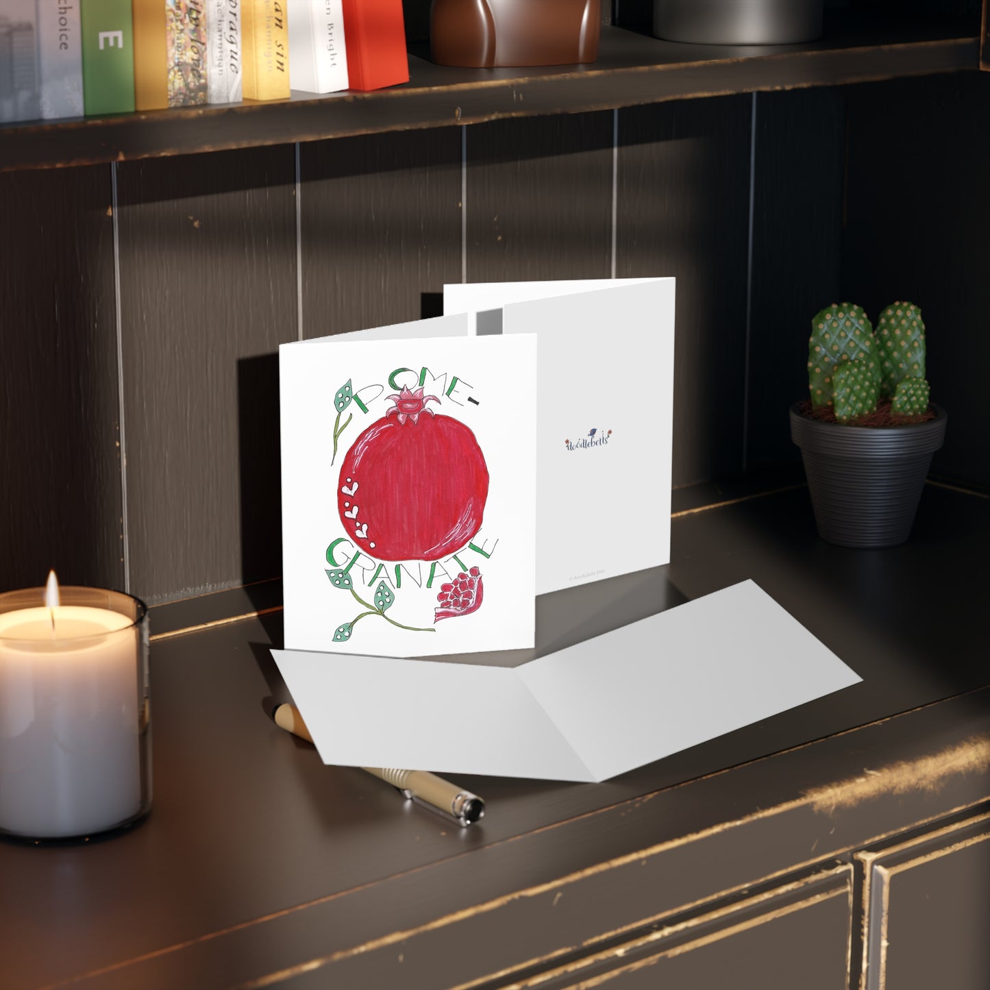 Pomegranate Greeting Card Set — Hand-Drawn Fruit Note Cards (8/16/24 pcs)
