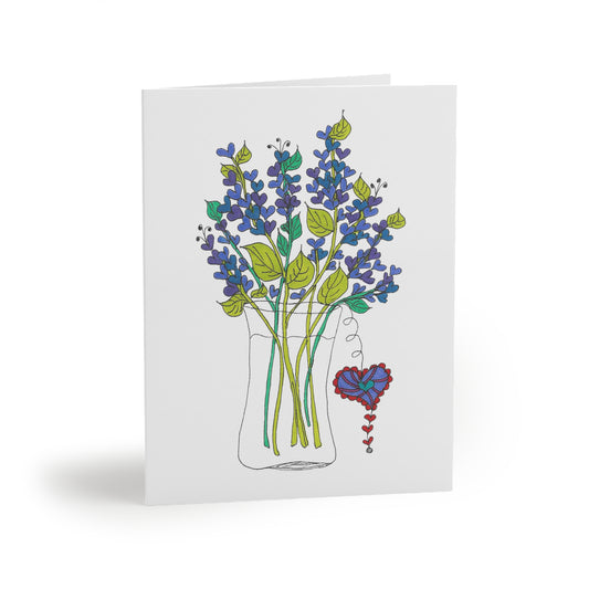 Vase of Lavender Hearts Greeting cards (8, 16, or 24 pcs)