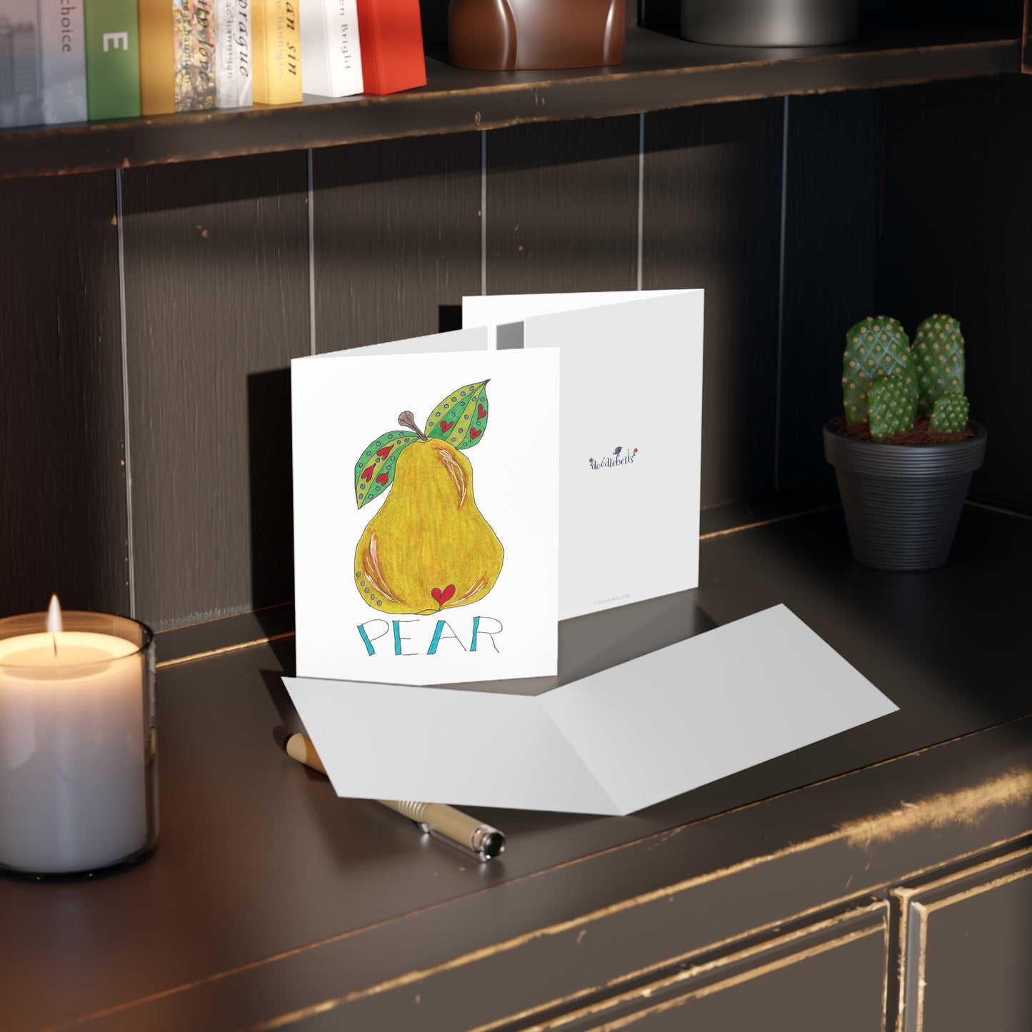 Crisp Pear Greeting Card Set — Hand-Drawn Fruit Note Cards (8/16/24 pcs)