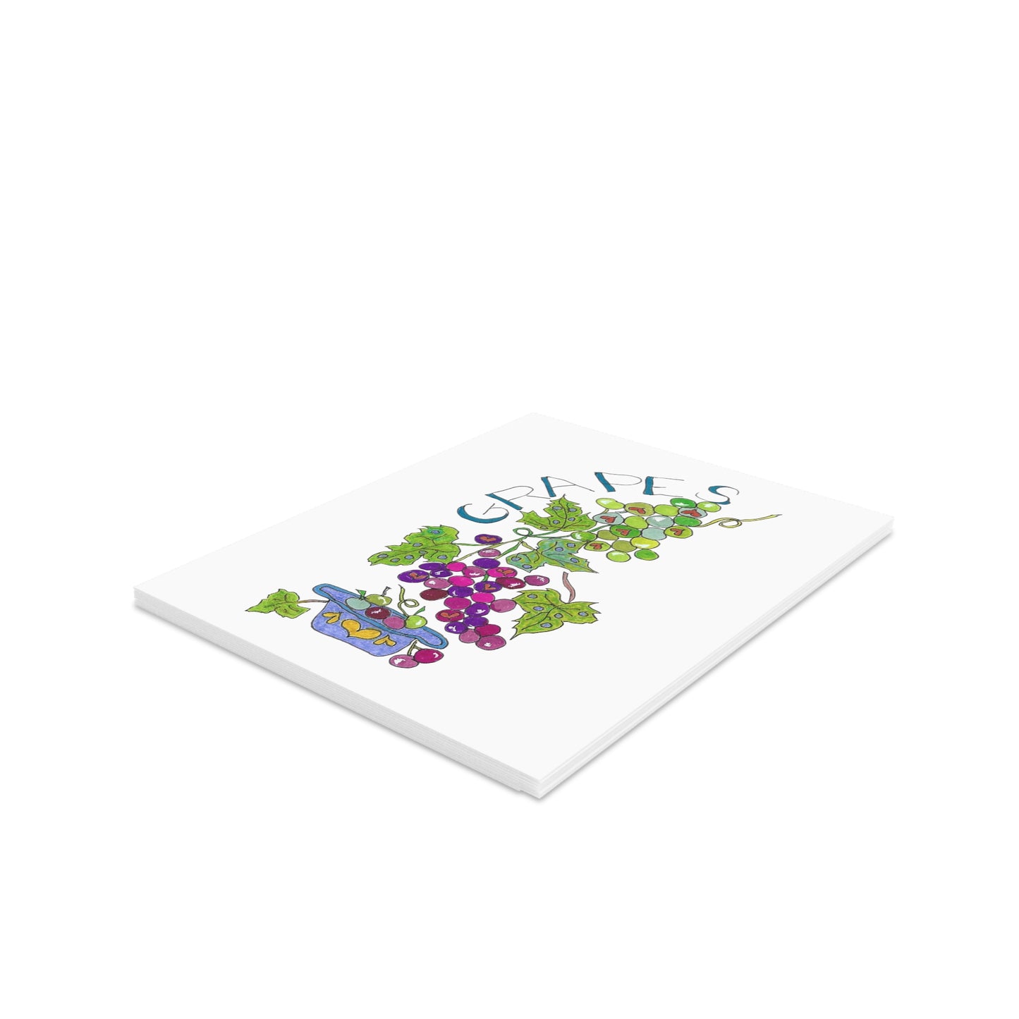 Red & Green Grapes Greeting Card Set — Hand-Drawn Note Cards (8/16/24 pcs)