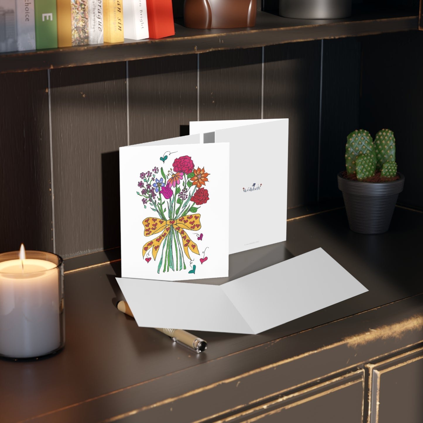 Garden Flowers and Hearts Hand-tie Greeting cards (8, 16, or 24 pcs)