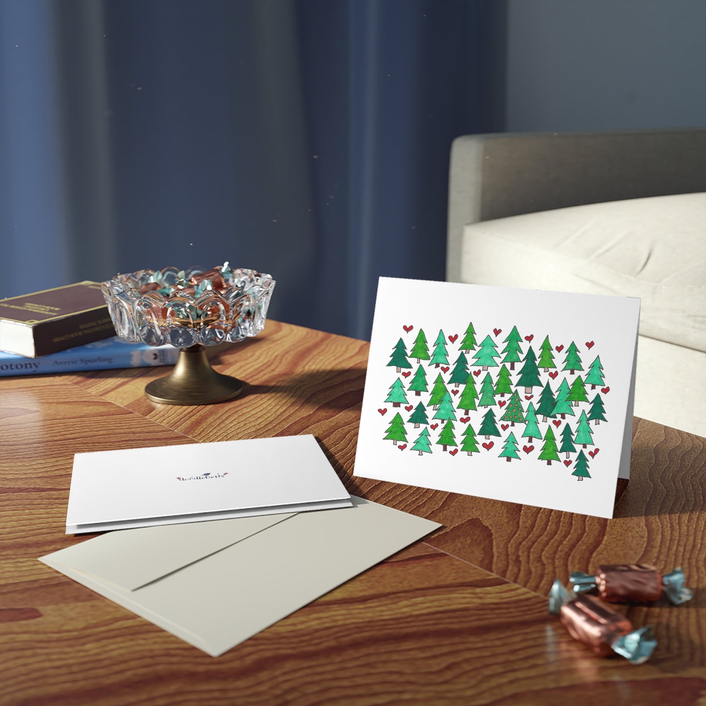 Christmas Tree Farm & Hearts Greeting cards (8, 16, or 24 pcs)