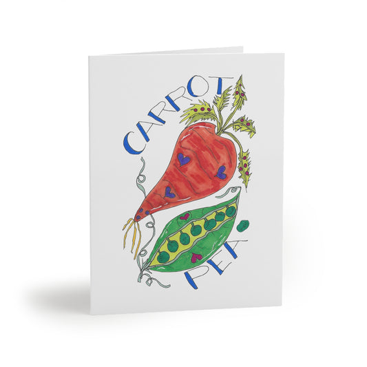Whimsical Carrot & Pea Illustrated Note Cards (Set of 8/16/24)