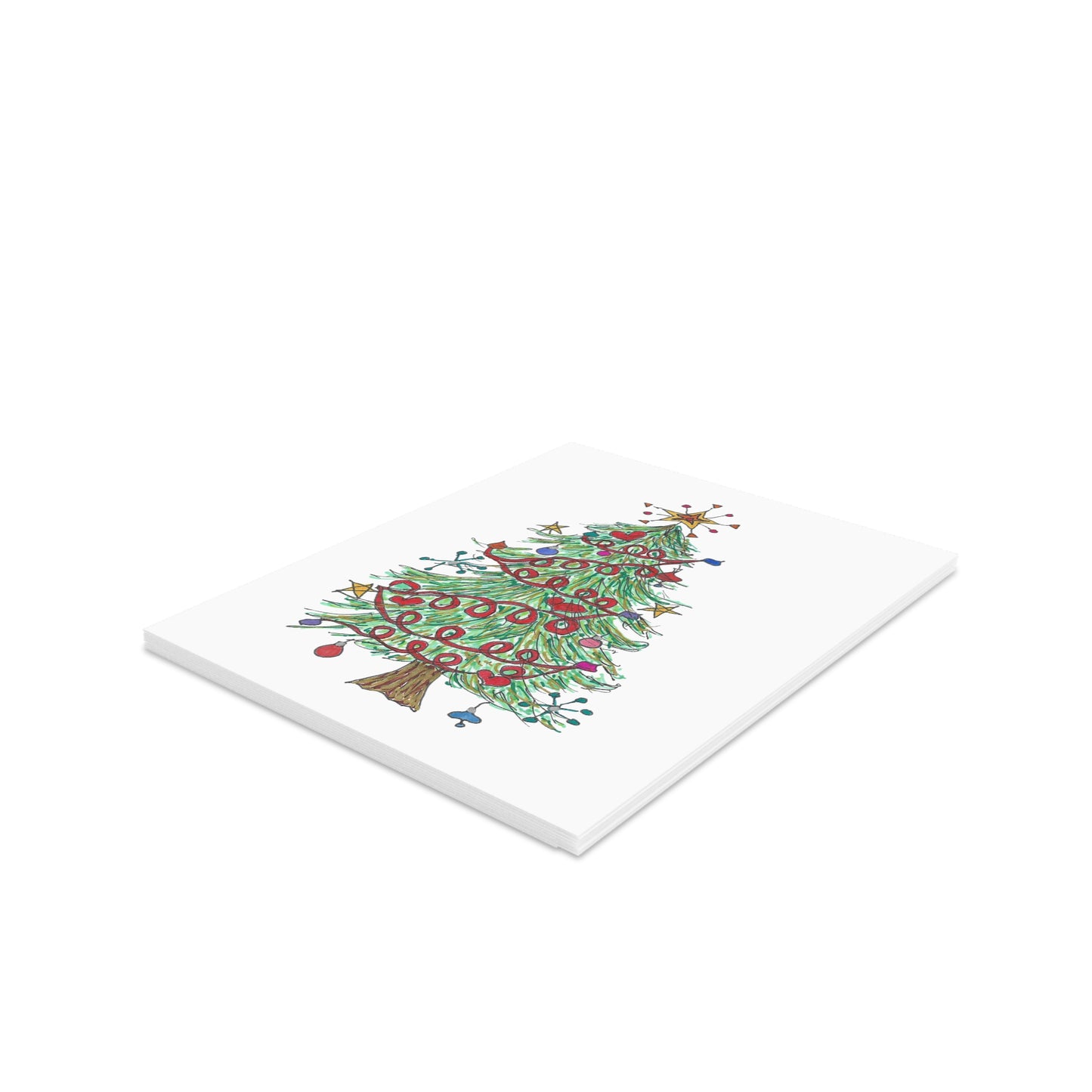 Christmas Tree & Hearts Garland Greeting cards (8, 16, or 24 pcs)