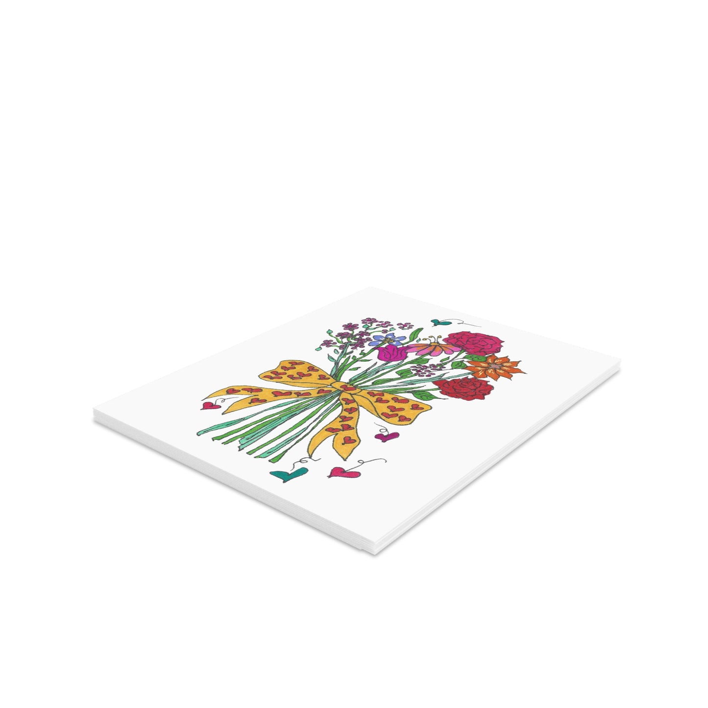 Garden Flowers and Hearts Hand-tie Greeting cards (8, 16, or 24 pcs)