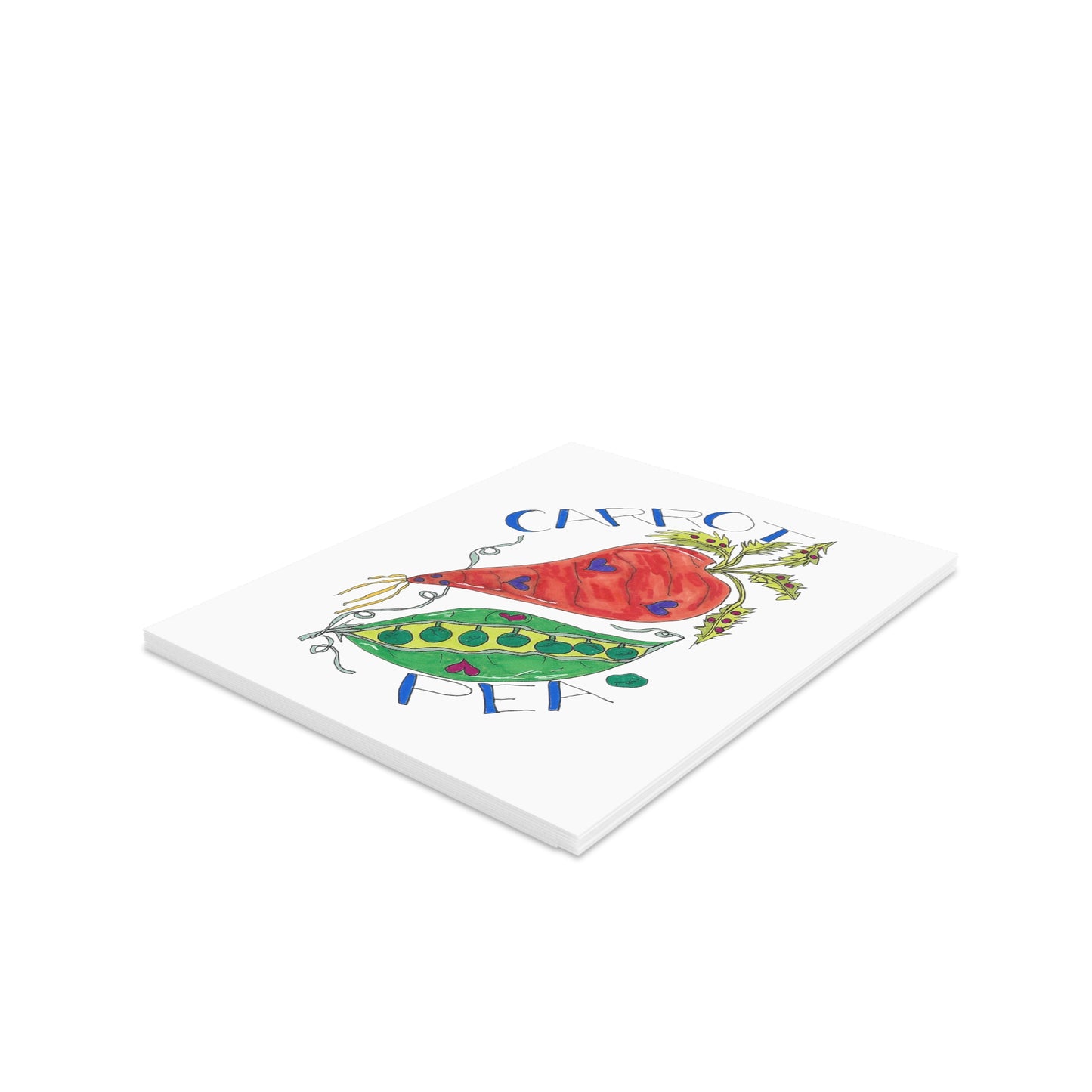 Whimsical Carrot & Pea Illustrated Note Cards (Set of 8/16/24)
