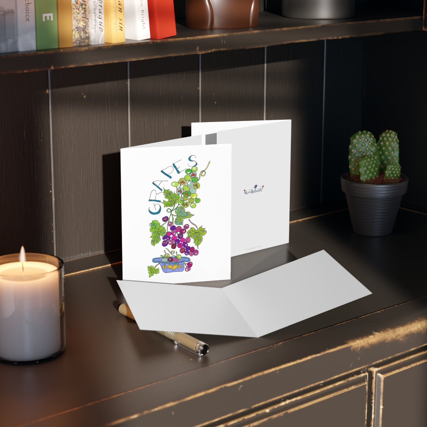 Red & Green Grapes Greeting Card Set — Hand-Drawn Note Cards (8/16/24 pcs)