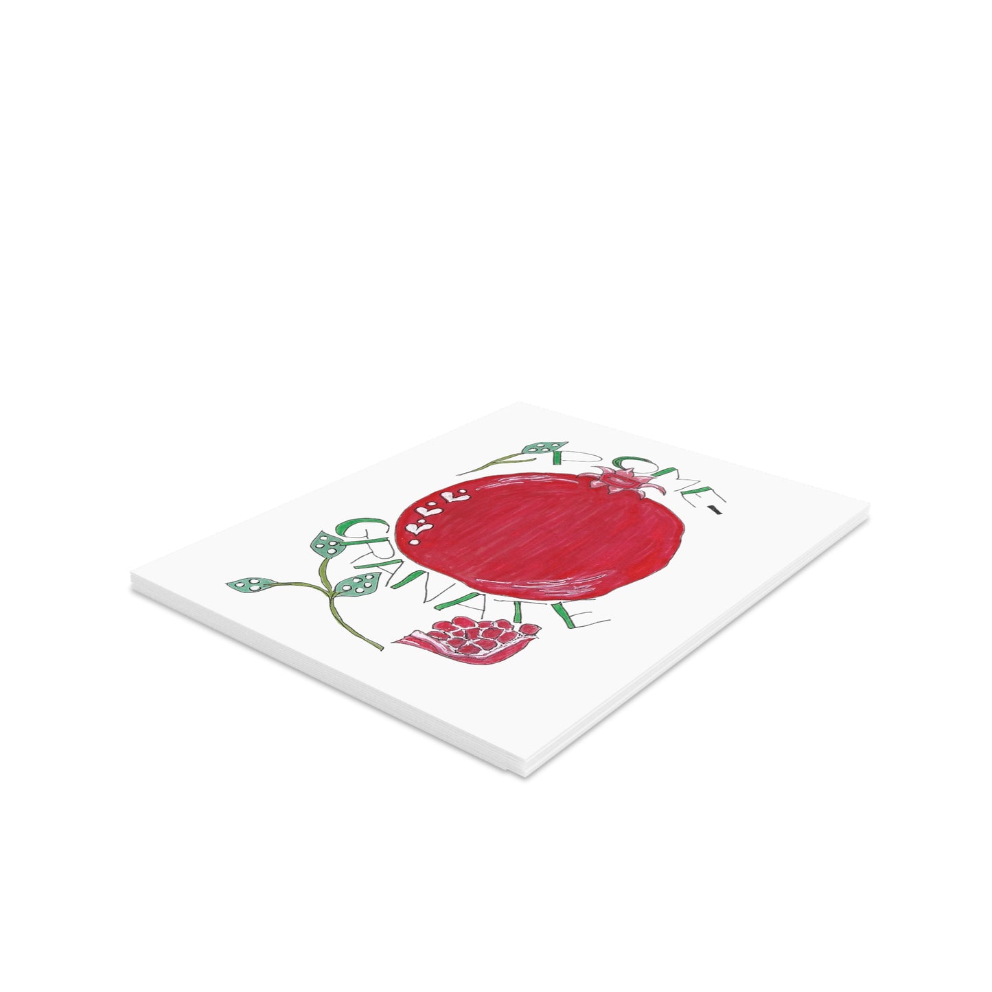 Pomegranate Greeting Card Set — Hand-Drawn Fruit Note Cards (8/16/24 pcs)