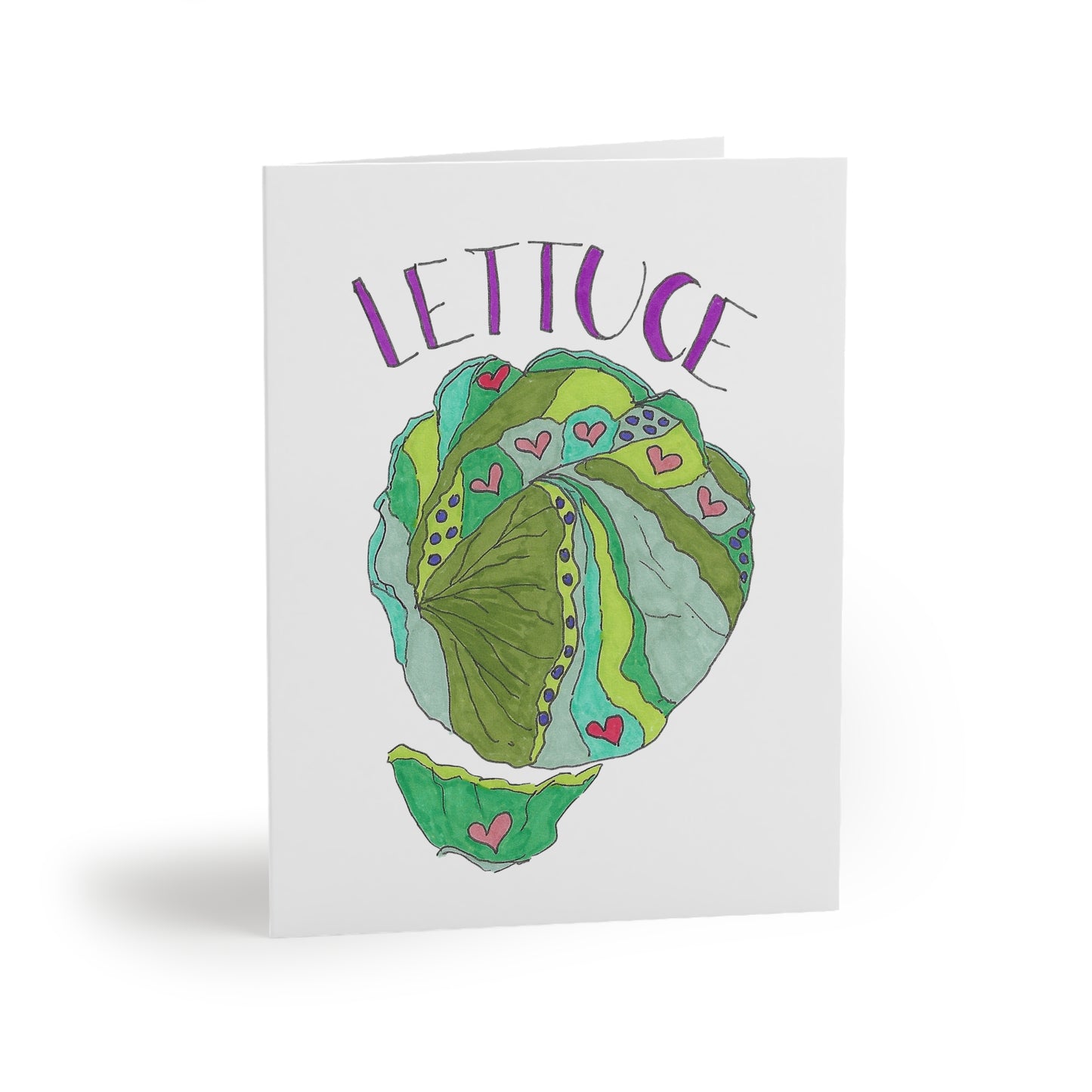 Fresh Lettuce Greeting Card Set — Hand-Drawn Vegetable Note Cards (8/16/24 pcs)