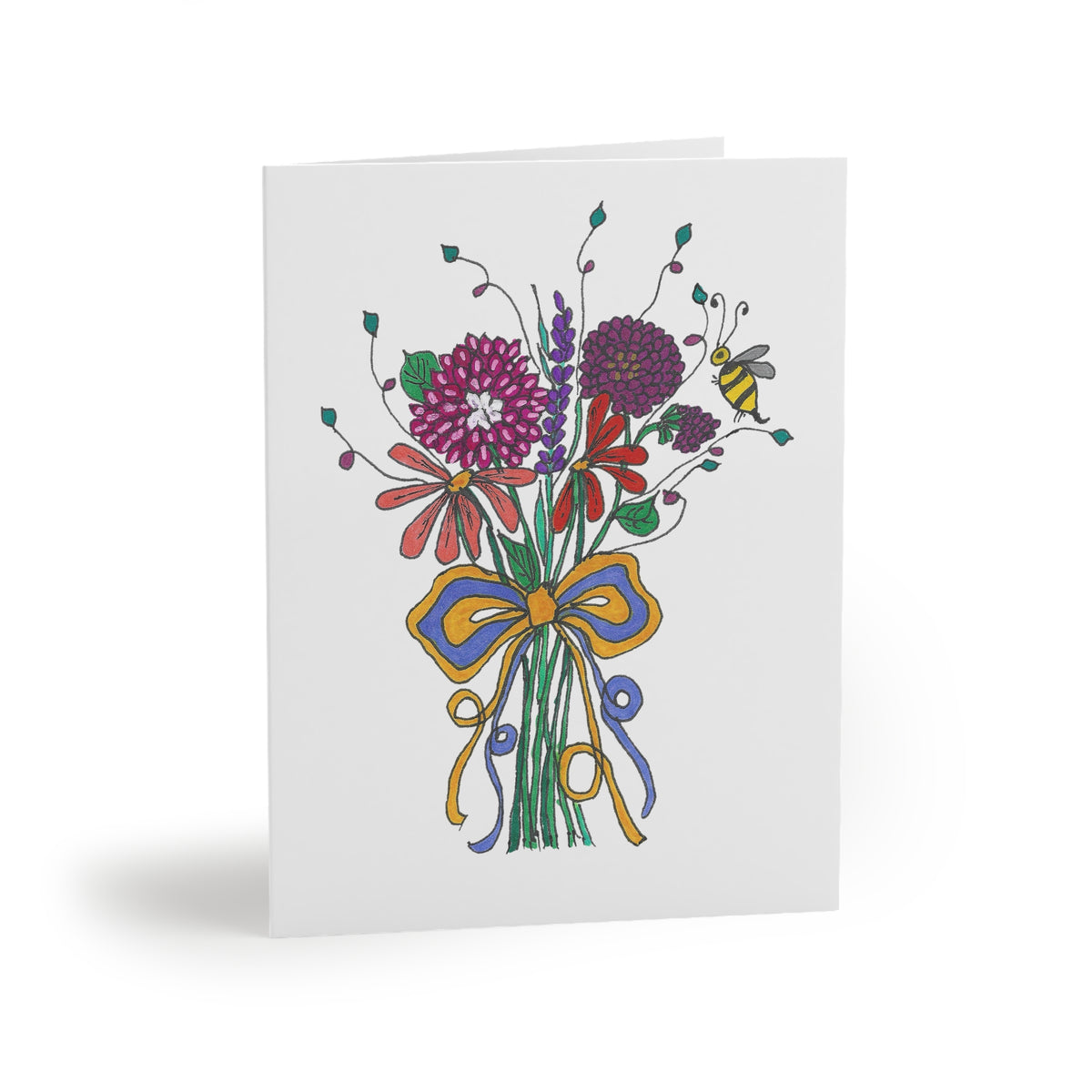 Garden Flowers and Bee Hand-tie Everyday Cards