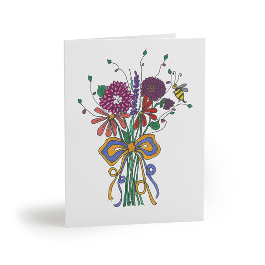 Garden Flowers and Bee Hand-tie Greeting cards (8, 16, or 24 pcs)
