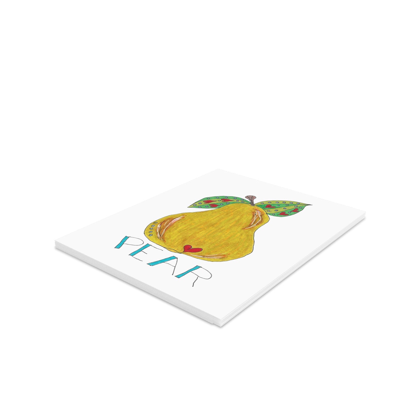 Crisp Pear Greeting Card Set — Hand-Drawn Fruit Note Cards (8/16/24 pcs)
