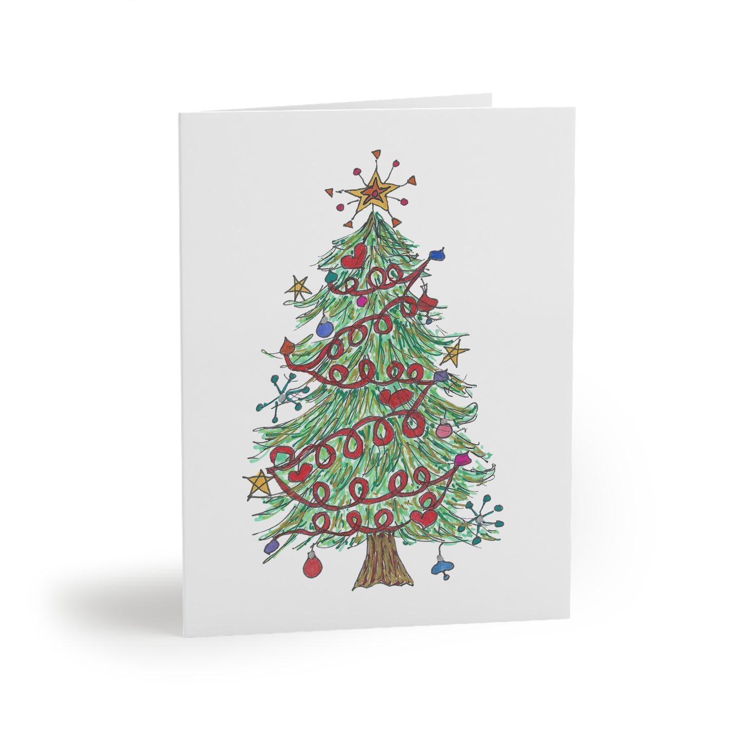 Christmas Tree & Hearts Garland Greeting cards (8, 16, or 24 pcs)