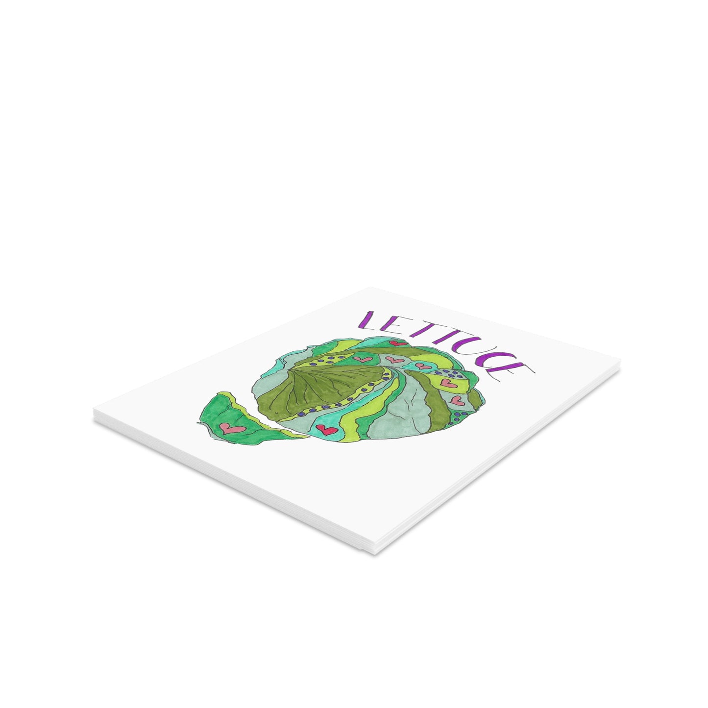 Fresh Lettuce Greeting Card Set — Hand-Drawn Vegetable Note Cards (8/16/24 pcs)