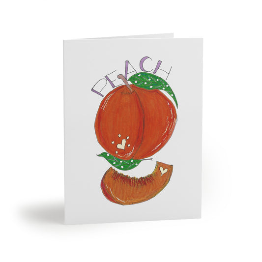 Juice Peach Greeting Card Set — Hand-Drawn Fruit Note Cards (8/16/24 pcs)