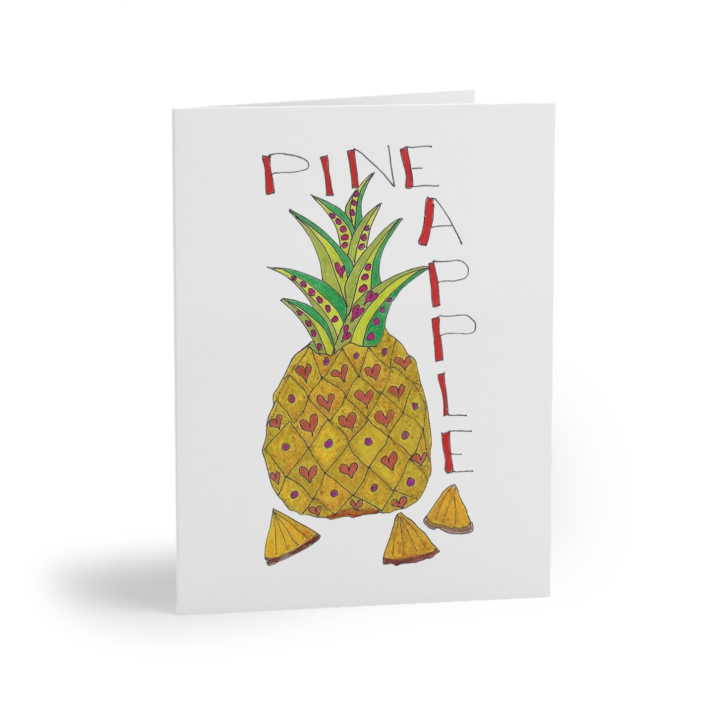 Pineapple Love Greeting Card Set — Hand-Drawn Fruit Note Cards (8/16/24 pcs)