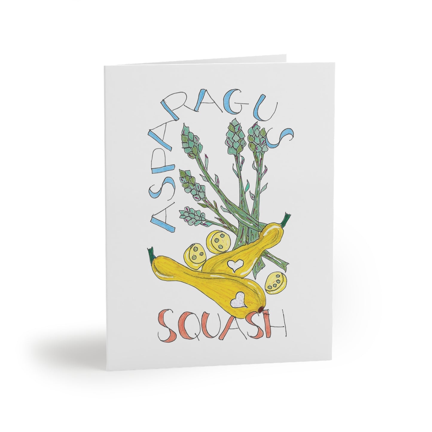 Asparagus & Squash Greeting Card Set — Cute Vegetable Note Cards (8/16/24 pcs)