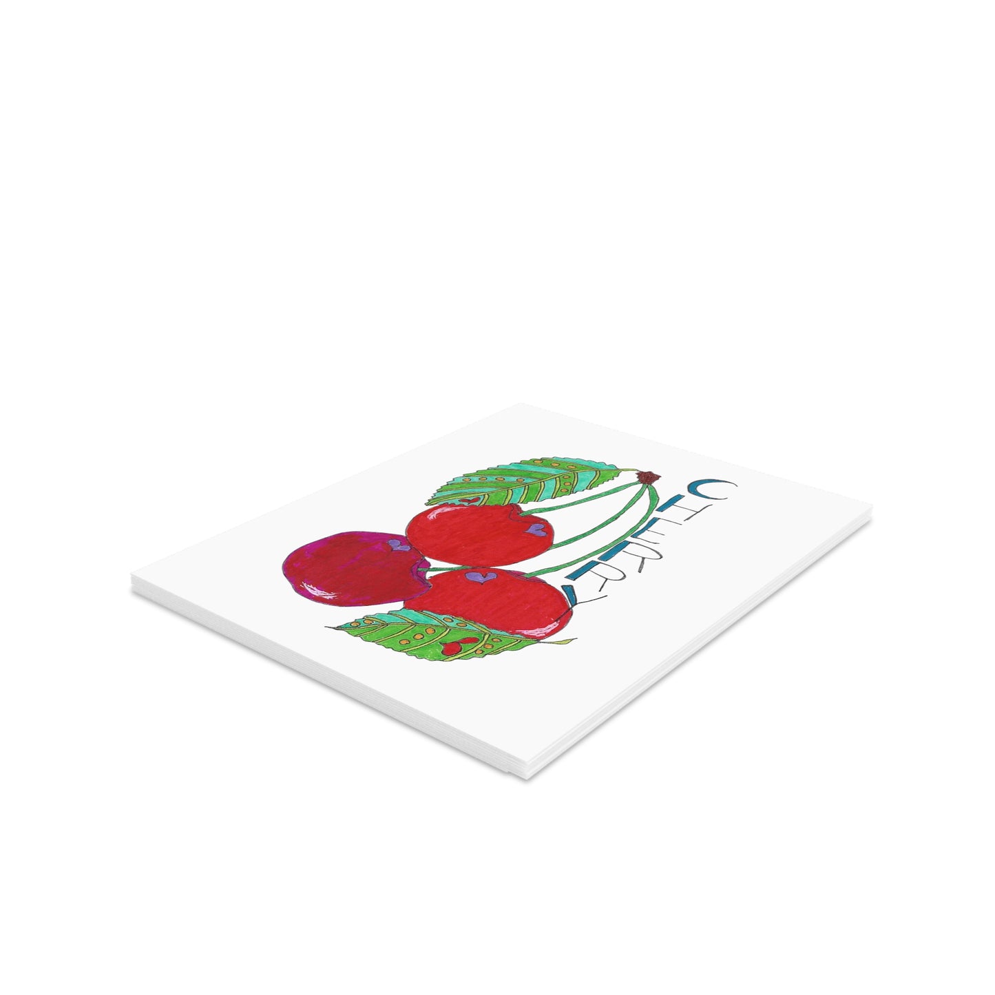 Cherries Greeting Card Set — Cute Fruit Note Cards (8/16/24 pcs)