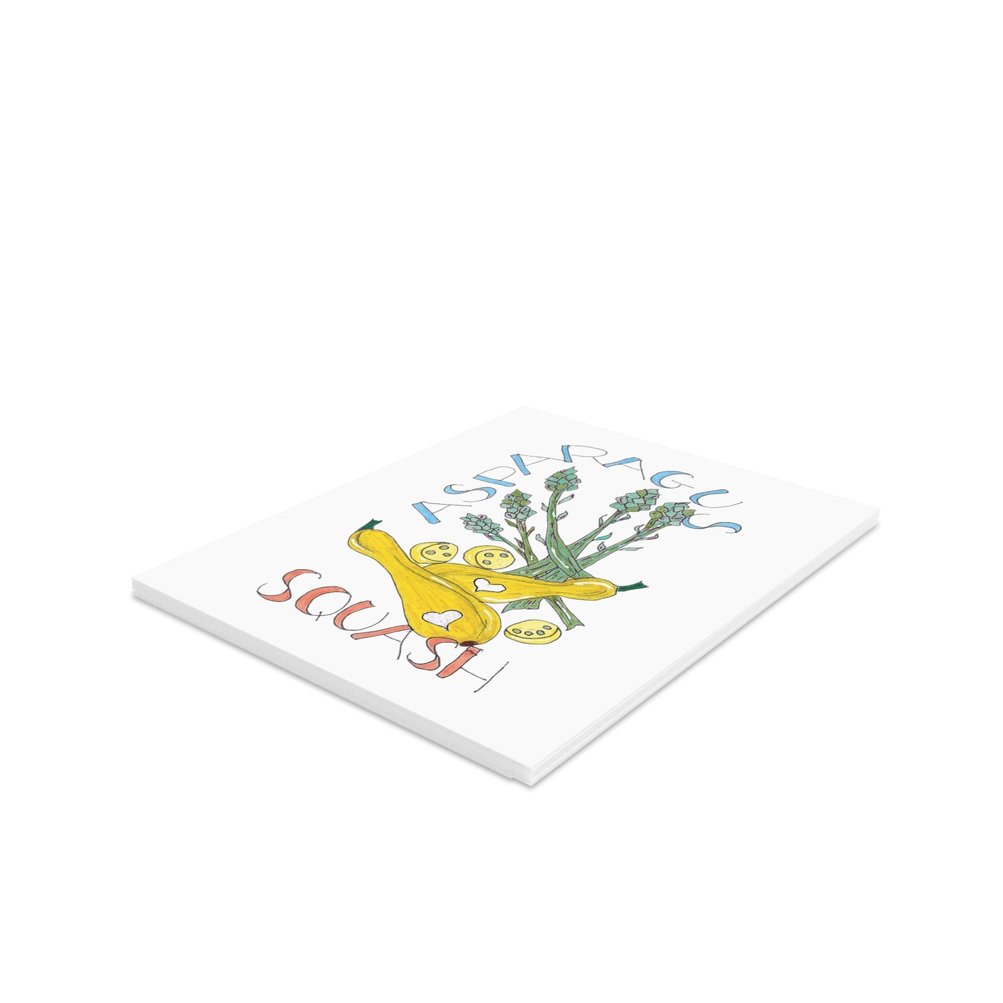 Asparagus & Squash Greeting Card Set — Cute Vegetable Note Cards (8/16/24 pcs)