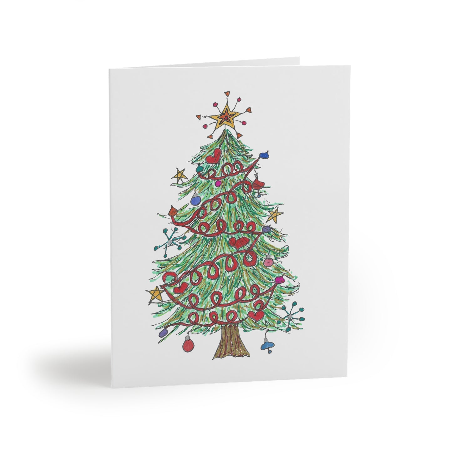 Christmas Tree & Hearts Garland Greeting cards (8, 16, or 24 pcs)