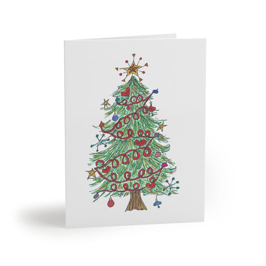 Christmas Tree & Hearts Garland Greeting cards (8, 16, or 24 pcs)