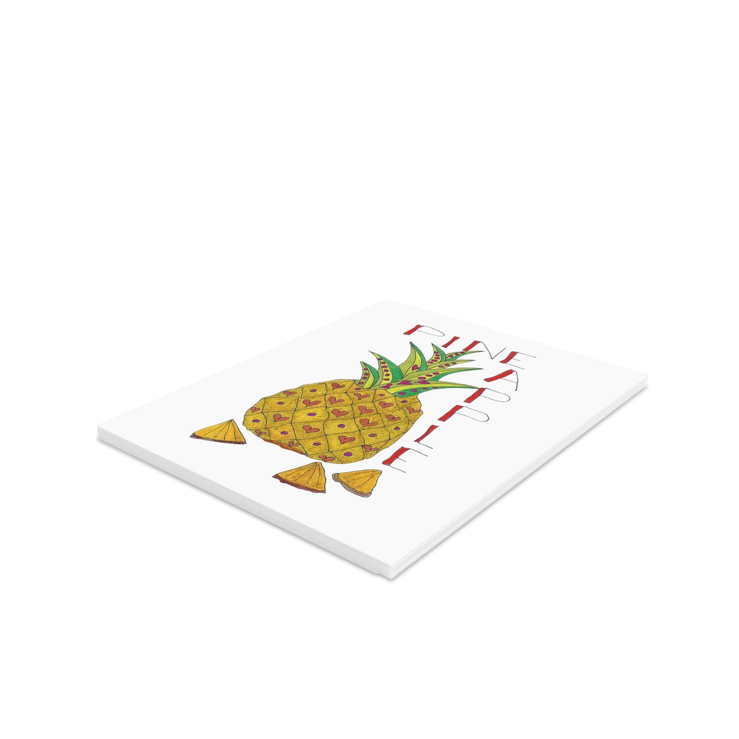 Pineapple Love Greeting Card Set — Hand-Drawn Fruit Note Cards (8/16/24 pcs)