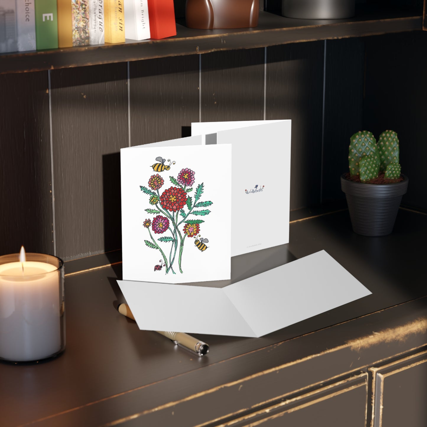 Dahlias and Bees Greeting Cards (8, 16, or 24 pcs)