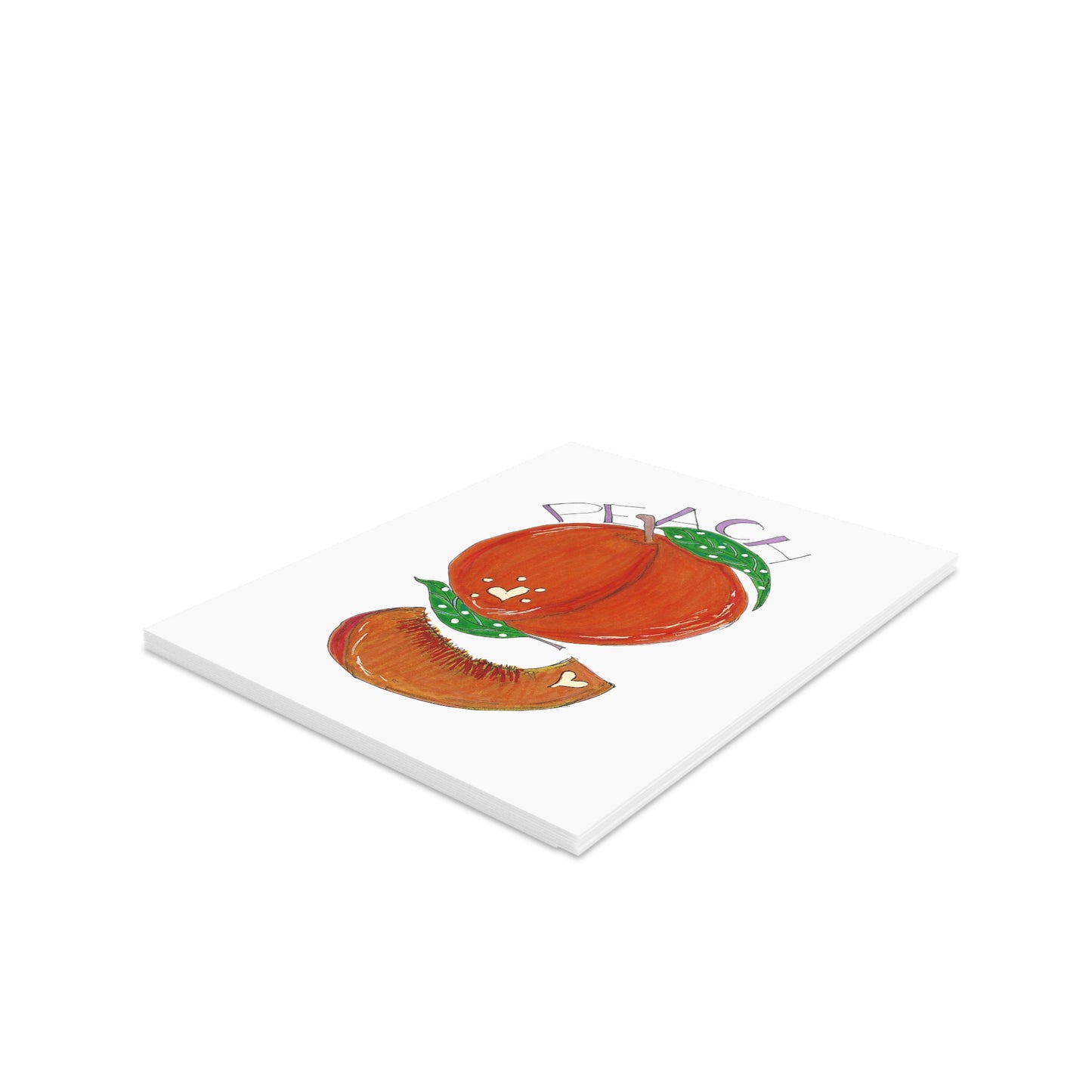Juice Peach Greeting Card Set — Hand-Drawn Fruit Note Cards (8/16/24 pcs)