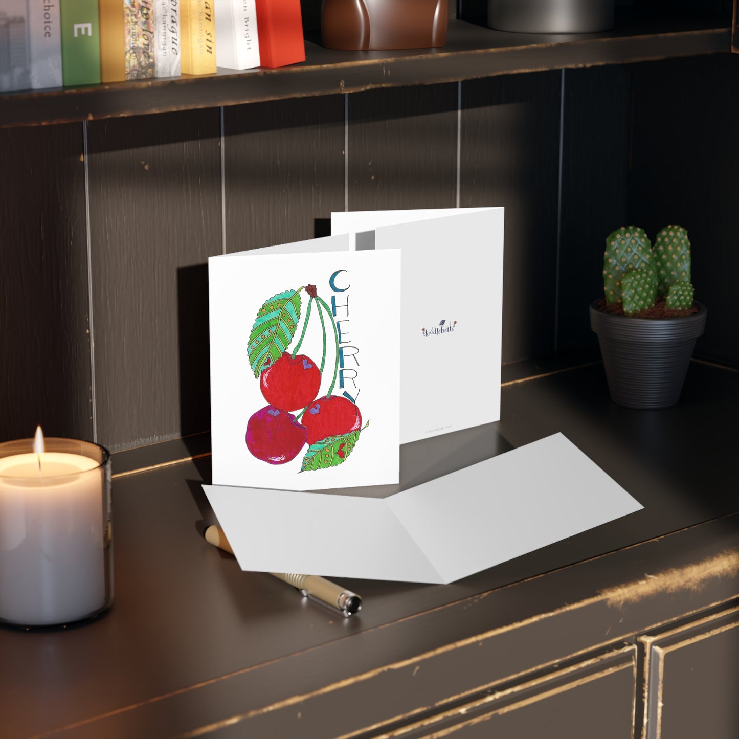 Cherries Greeting Card Set — Cute Fruit Note Cards (8/16/24 pcs)
