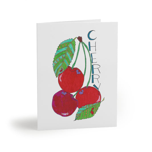 Cherries Greeting Card Set — Cute Fruit Note Cards (8/16/24 pcs)